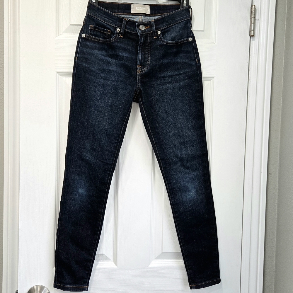 Everlane The Authentic Stretch Mid-Rise Skinny Jean Ankle Deep Indigo Size25 EUC